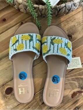 Haute Hippie Yellow Bead Lemon Slide Sandals